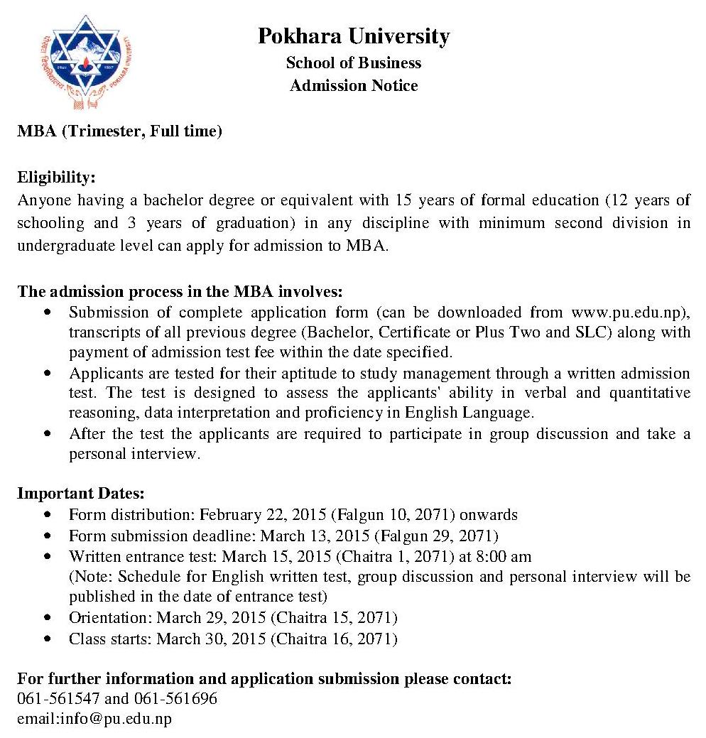 Admission Notice MBA 2015