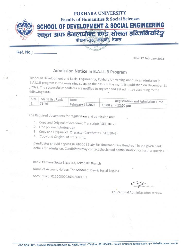 Admission Notice In B.A.LL.B. Program – An Official Site Of Pokhara ...